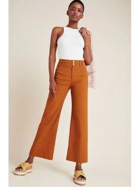 Anthropologie Emma Cropped Wide Leg Lien Pants